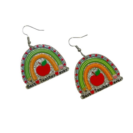 earrings steel hooks silver best teacher ever